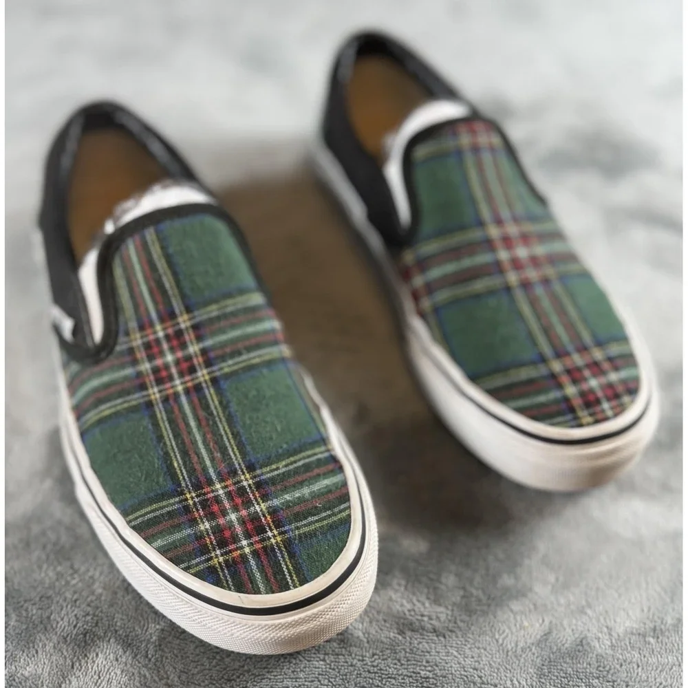Vans Slip On Shoes Mens Size 6 Womens 7.5 Plaid Custom Classic Skate‎ Sneakers